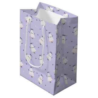 Sacola Para Presentes Média Padrão Fantasma Bonito com "Boo!" Texto na Lavanda