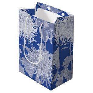 Sacola Para Presentes Média Padrão Floral Azul Branco Vintage Chinoiserie