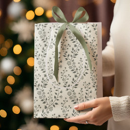 Sacola Para Presentes Média Padrão Floral Boho Minimalista Creme Salvia Elegan