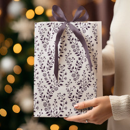 Sacola Para Presentes Média Padrão Floral Boho Moderno Ameixa Branco