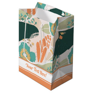 Sacola Para Presentes Média Padrão Floral de Abstrato Bonito Laranja Verde