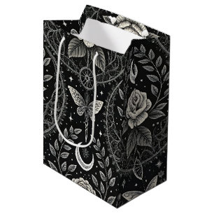 Sacola Para Presentes Média Padrão Floral de Borboleta Gótica (3)