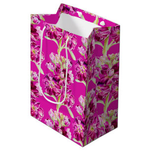 Sacola Para Presentes Média Padrão floral de flor de aquarelas cor de rosa