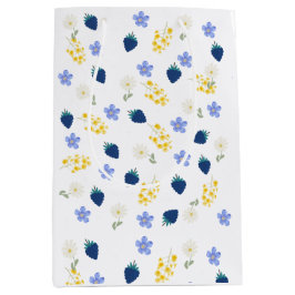 Sacola Para Presentes Média Padrão Floral de Flor Silvestre e Amora