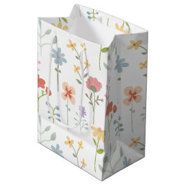 Sacola Para Presentes Média Padrão Floral de Flores Selvagens de Aquarela