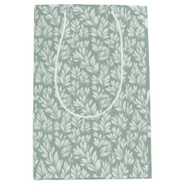 Sacola Para Presentes Média Padrão Floral de Folha Verde Clara Escandinava de 