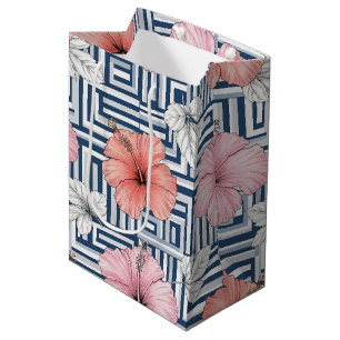 Sacola Para Presentes Média Padrão Floral de Hibisco Azul Elegante (6)