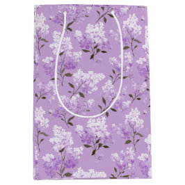 Sacola Para Presentes Média Padrão Floral de Lilás Lavanda Feminino