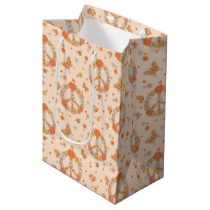 Sacola Para Presentes Média Padrão Floral de Paz Laranja