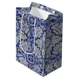 Sacola Para Presentes Média Padrão Floral de Vintagem do Mediterrâneo Azul e B