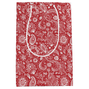 Sacola Para Presentes Média Padrão floral do estilo floral branco vermelho bat