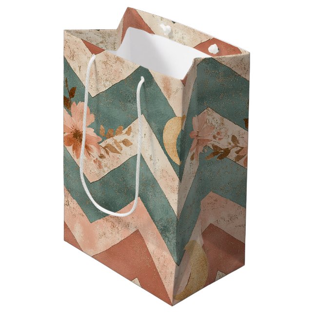 Sacola Para Presentes Média Padrão Floral Lua Rústica Chevron (6) (Frente inclinada)