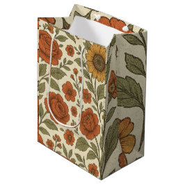 Sacola Para Presentes Média Padrão Floral Outono Vintage – Botânica Rústica