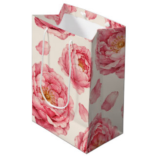 Sacola Para Presentes Média Padrão Floral Peônia Rosa