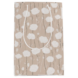 Sacola Para Presentes Média Padrão Floral Rosa Pastel Minimalista Branco