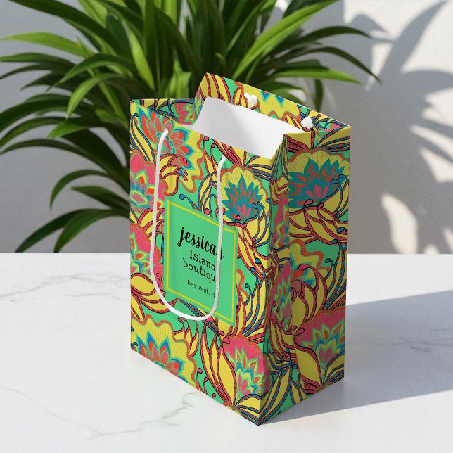 Sacola Para Presentes Média Padrão Floral Tropical de Key West Island (Criador carregado)