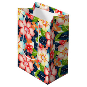 Sacola Para Presentes Média Padrão Floral Tropical Vibrante