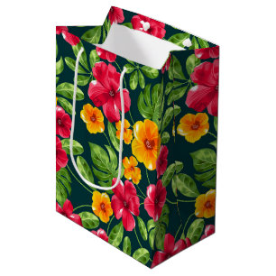 Sacola Para Presentes Média Padrão Floral Tropical Vibrante
