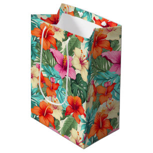 Sacola Para Presentes Média Padrão Floral Tropical Vibrante