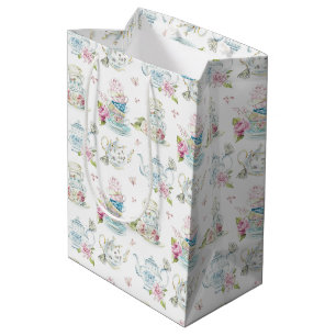 Sacola Para Presentes Média Padrão Floral Vintage Chá Festa Vitoriano Aquarela