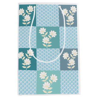 Sacola Para Presentes Média Padrão Floral Xadrez Elegante e Sem Costura