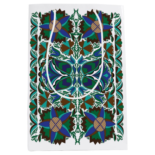 Sacola Para Presentes Média Padrão foliar estoniano de vindima com flor (Frente)