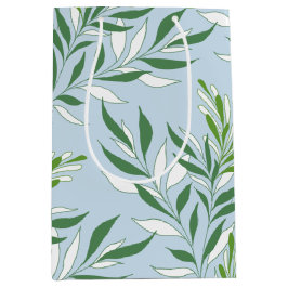 Sacola Para Presentes Média Padrão Foliar Verde Elegante Azul Claro Verde
