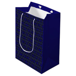Sacola Para Presentes Média Padrão geométrico azul e preto.