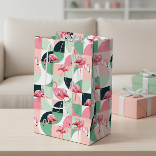 Sacola Para Presentes Média Padrão Geométrico de Flamingo Rosa