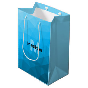 Sacola Para Presentes Média Padrão geométrico do gradiente ciano azul Monogram