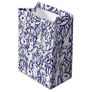 Sacola Para Presentes Média Padrão Grande do Coelho Branco marinho Azul