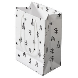 Sacola Para Presentes Média Padrão Minimalista da Floresta Negra e Branca de I