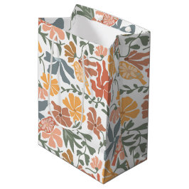 Sacola Para Presentes Média Padrão moderno de Meio século Floral e Aves