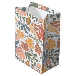 Sacola Para Presentes Média Padrão moderno de Meio século Floral e Aves