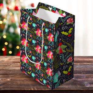 Sacola Para Presentes Média Padrão moderno de Poinsettia de Natal