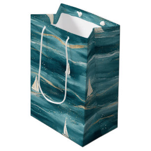 Sacola Para Presentes Média Padrão Náutico de Ondas de Velero Costeiro (3)
