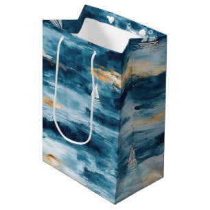 Sacola Para Presentes Média Padrão Náutico de Ondas de Velero Costeiro (4)