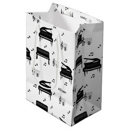 Sacola Para Presentes Média Padrão Personalizado do Piano e das Notas de Músic