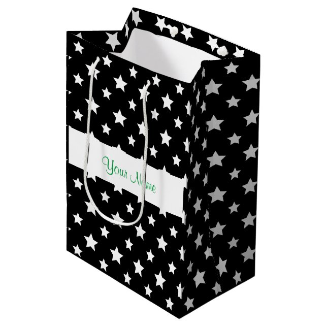 Sacola Para Presentes Média Padrão preto com estrelas (Frente inclinada)