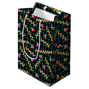 Sacola Para Presentes Média Padrão preto e neon do anos 80/90