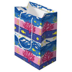 Sacola Para Presentes Média Padrão Retro Náutico de Aquarela (13)