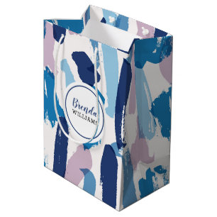 Sacola Para Presentes Média Padrão rosa branco e azul de aquarelas pinceladas