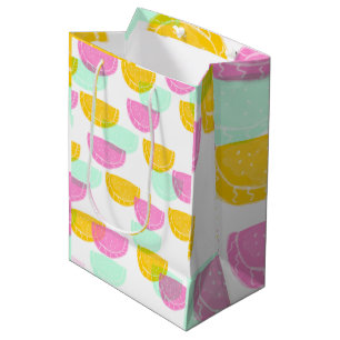 Sacola Para Presentes Média Padrão Rosa Verde Amarelo de Melancia em Aquarela
