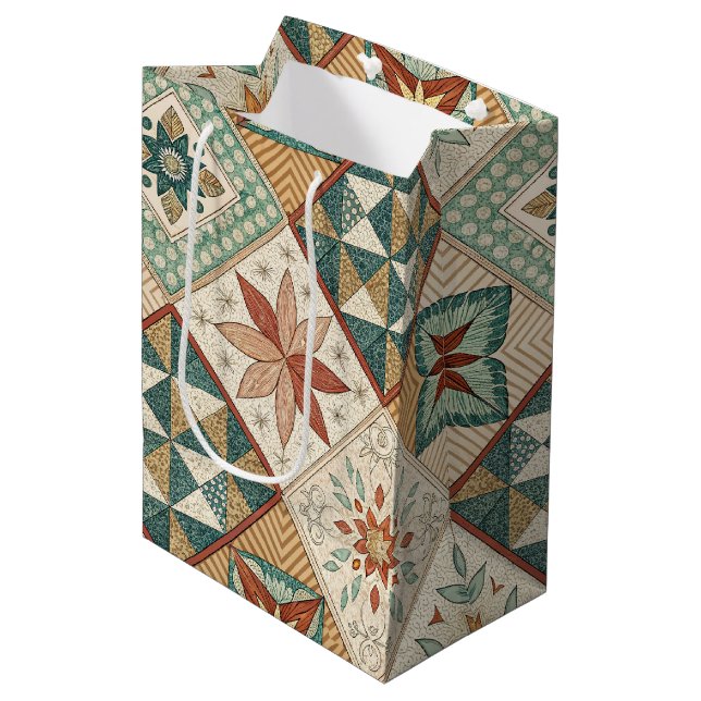 Sacola Para Presentes Média Padrão Rustic Diamond Patchwork - Geométrico (Frente inclinada)