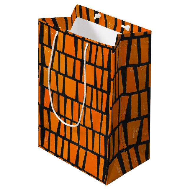 Sacola Para Presentes Média Padrão tribal africano laranja e preto (Frente inclinada)