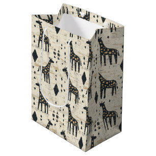 Sacola Para Presentes Média Padrão Tribal Girafa Boho