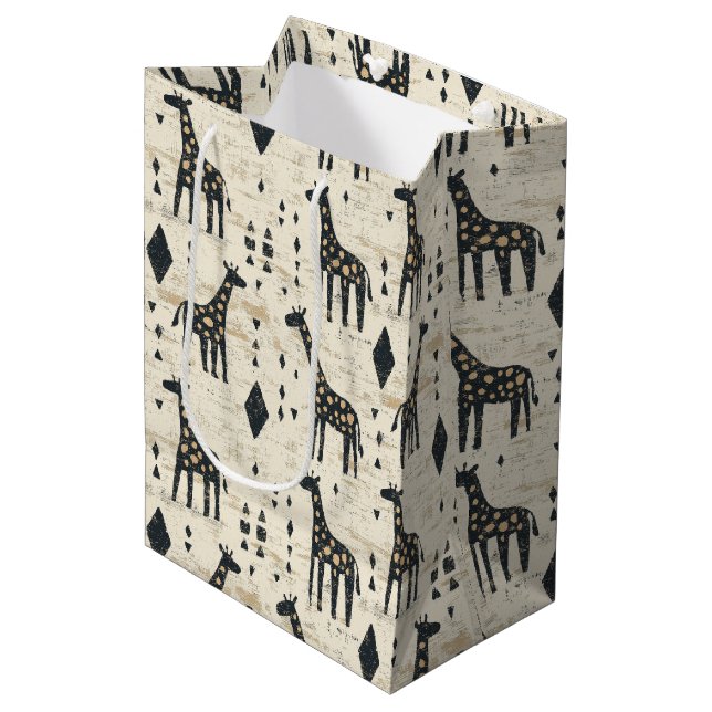 Sacola Para Presentes Média Padrão Tribal Girafa Boho (Frente inclinada)