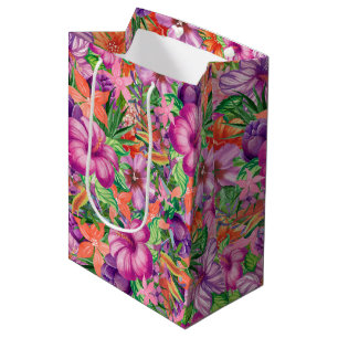 Sacola Para Presentes Média Padrão Tropical Hawaiian Flowers