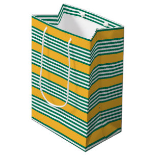 Sacola Para Presentes Média Padrão verde e branco de cinco faixas com amarelo