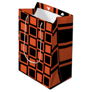 Sacola Para Presentes Média Padrão Verificado em Laranja Preto